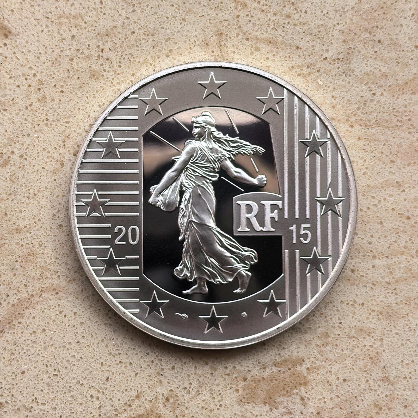 道一币馆币章第一百六十八场 原盒证 法国2015年法国钱币发展史10欧元精制银币  22.2g 900s 5000