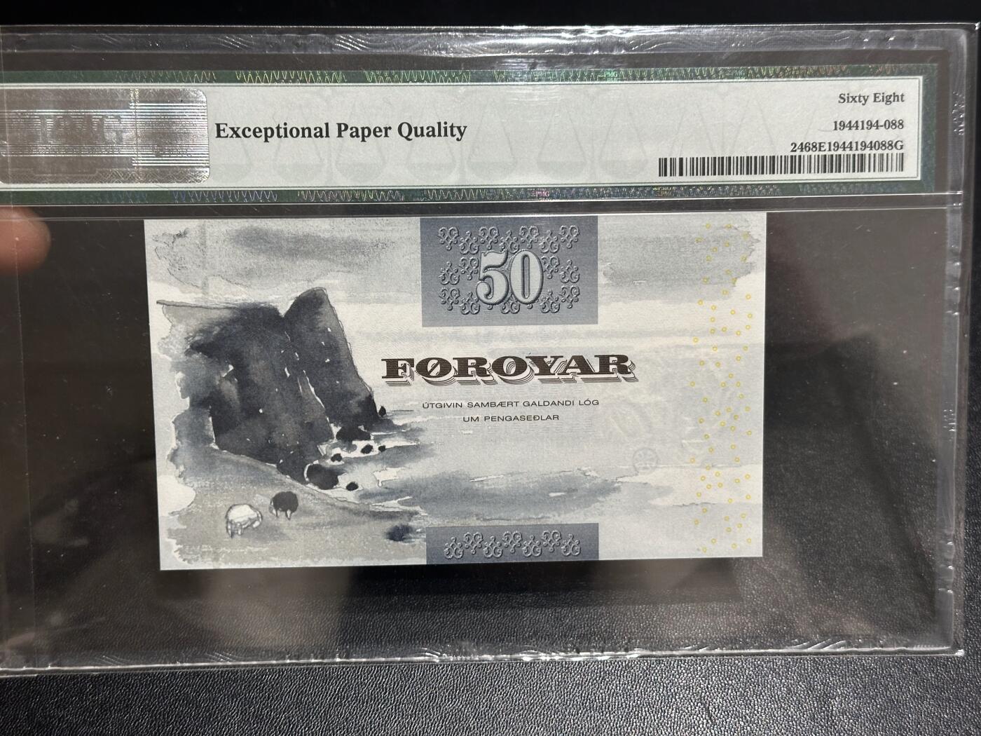 《外钞收藏家》第六百一十六期（精品场）（长期征集拍品、欢迎藏友们联系合作） 2001年法罗群岛50克朗 PMG68 初版