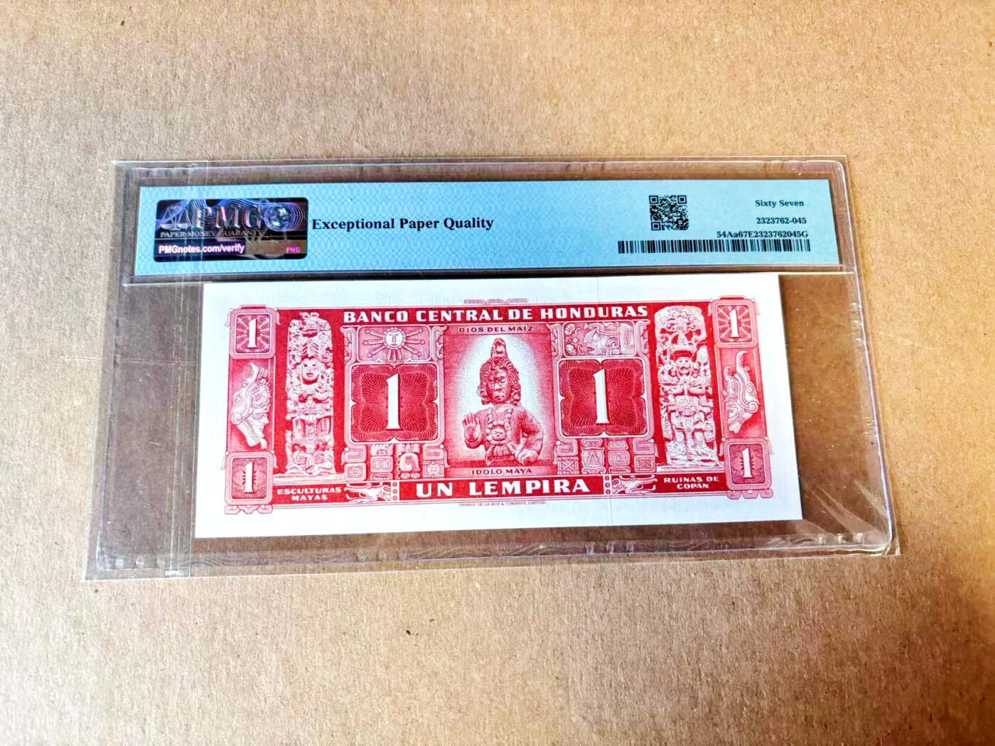【Blue Auction】世界纸币精拍第793期——18级TOP拍卖/信誉/品质/专业/高效💫 洪都拉斯 1961年1伦皮拉 设计精美 PMG67EPQ高分
