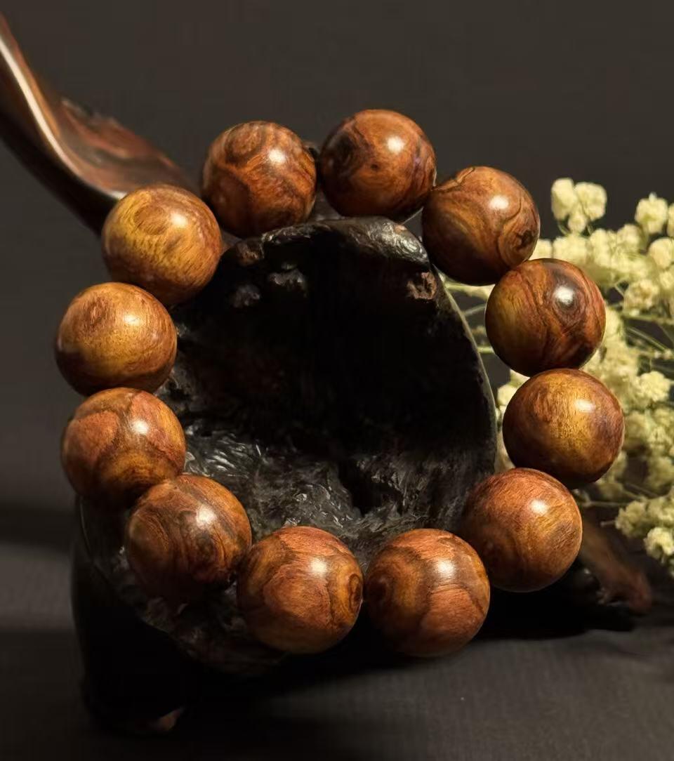 零元拍：鬼脸花纹海南黄花梨手串2.0