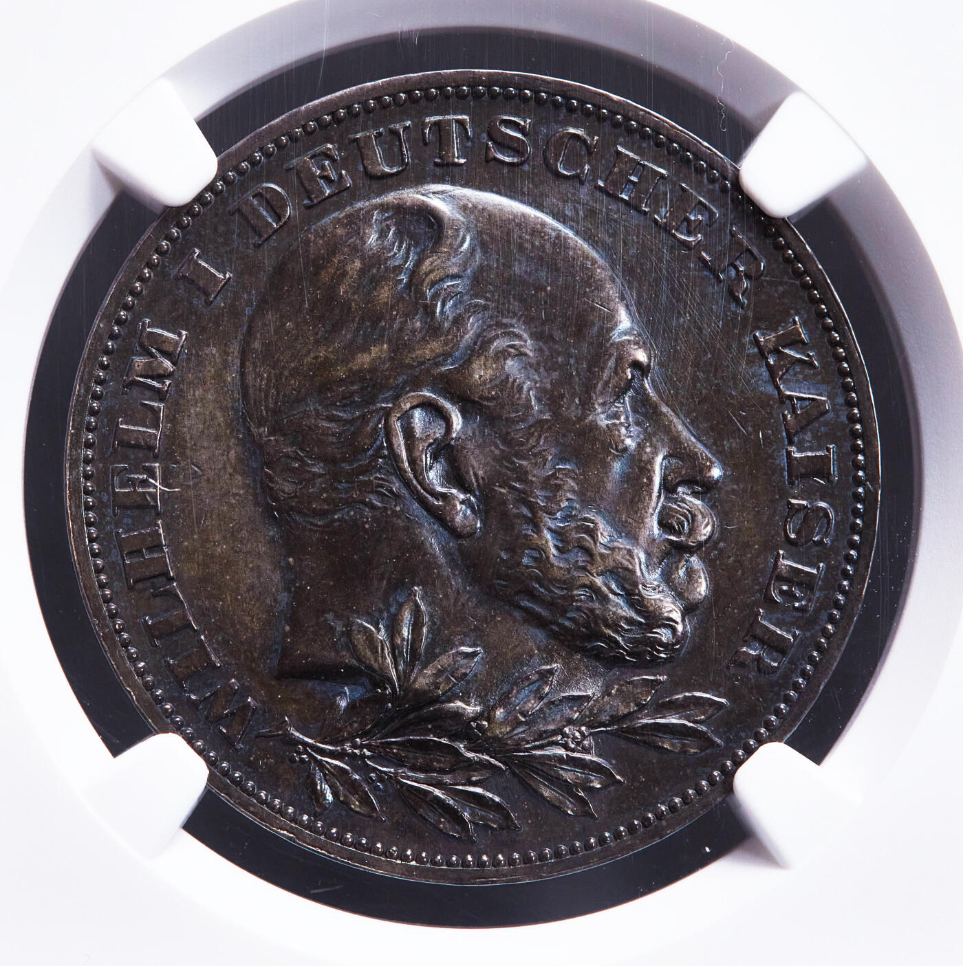 【俄甄集藏】2026年(049)03-18星期三 晚 19:30 全场包邮 德国1897年纪念国王威廉一世诞辰100周年银章，NGC AUD，酱彩包浆，设计精美