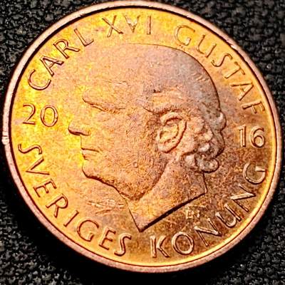 泉币菌-第207场-拍品多 请提前出价 - 铜光美品 瑞典1克朗硬币.卡尔16世古斯塔夫.皇冠