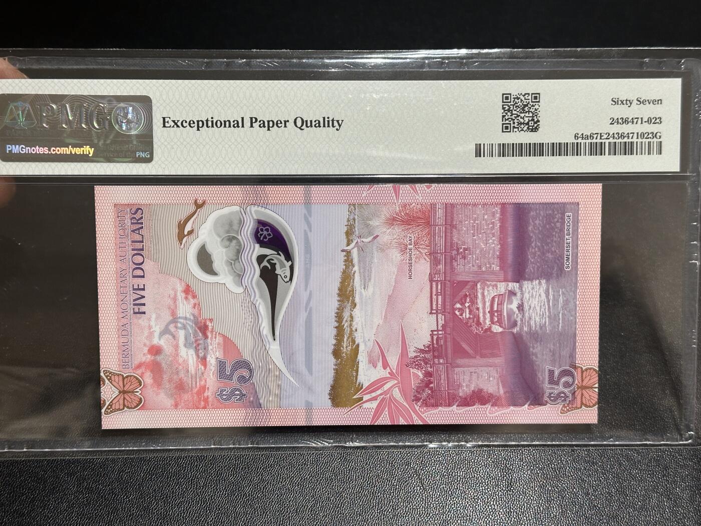 《外钞收藏家》第六百一十六期（精品场）（长期征集拍品、欢迎藏友们联系合作） 2024年百慕大5元 A/1冠 PMG67 无47靓号 获奖钞