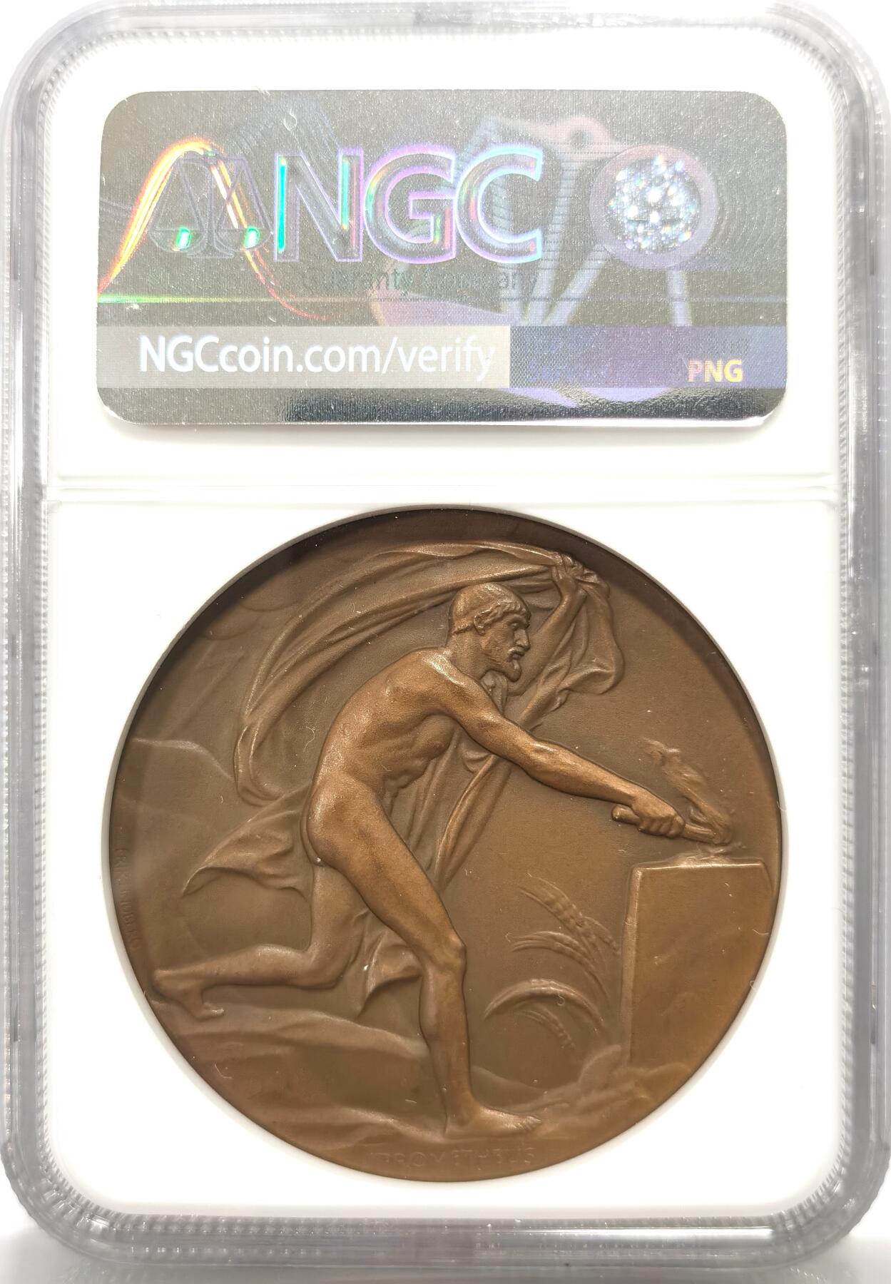 博洋堂世界钱币拍卖第164期（全场包邮） NGC MS62BN 瑞典钢铁工业先驱约翰·奥古斯特·布林内尔（Johann August Brinell）1849-1925纪念铜章，41mm，NGC标签似乎有误，加厚盒