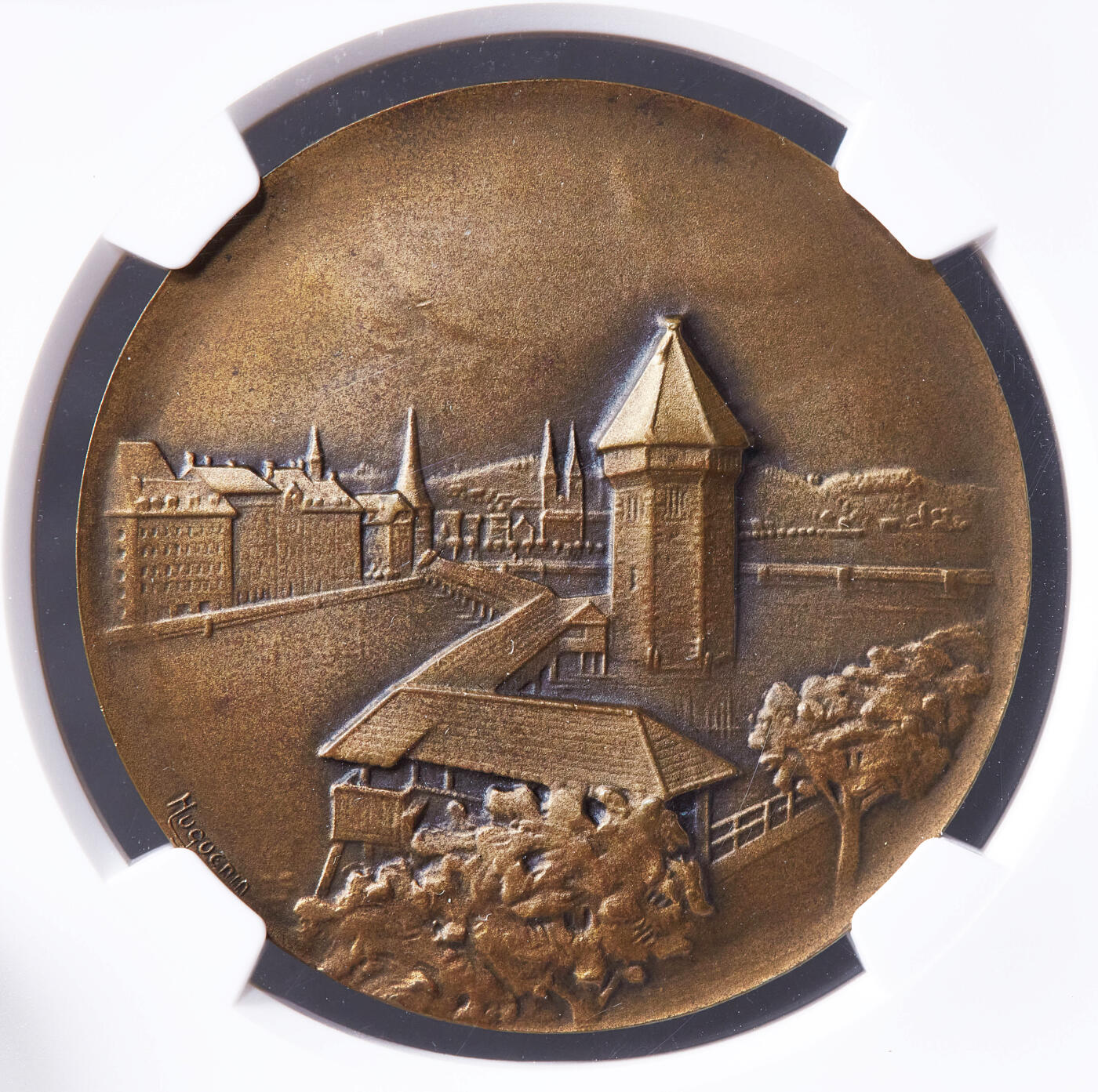 【俄甄集藏】2026年(049)03-18星期三 晚 19:30 全场包邮 瑞士1929年纪念卢塞恩国际赛艇竞赛铜质奖章，NGC MS64，卢塞恩湖畔景观，磨砂底板，顶级状态