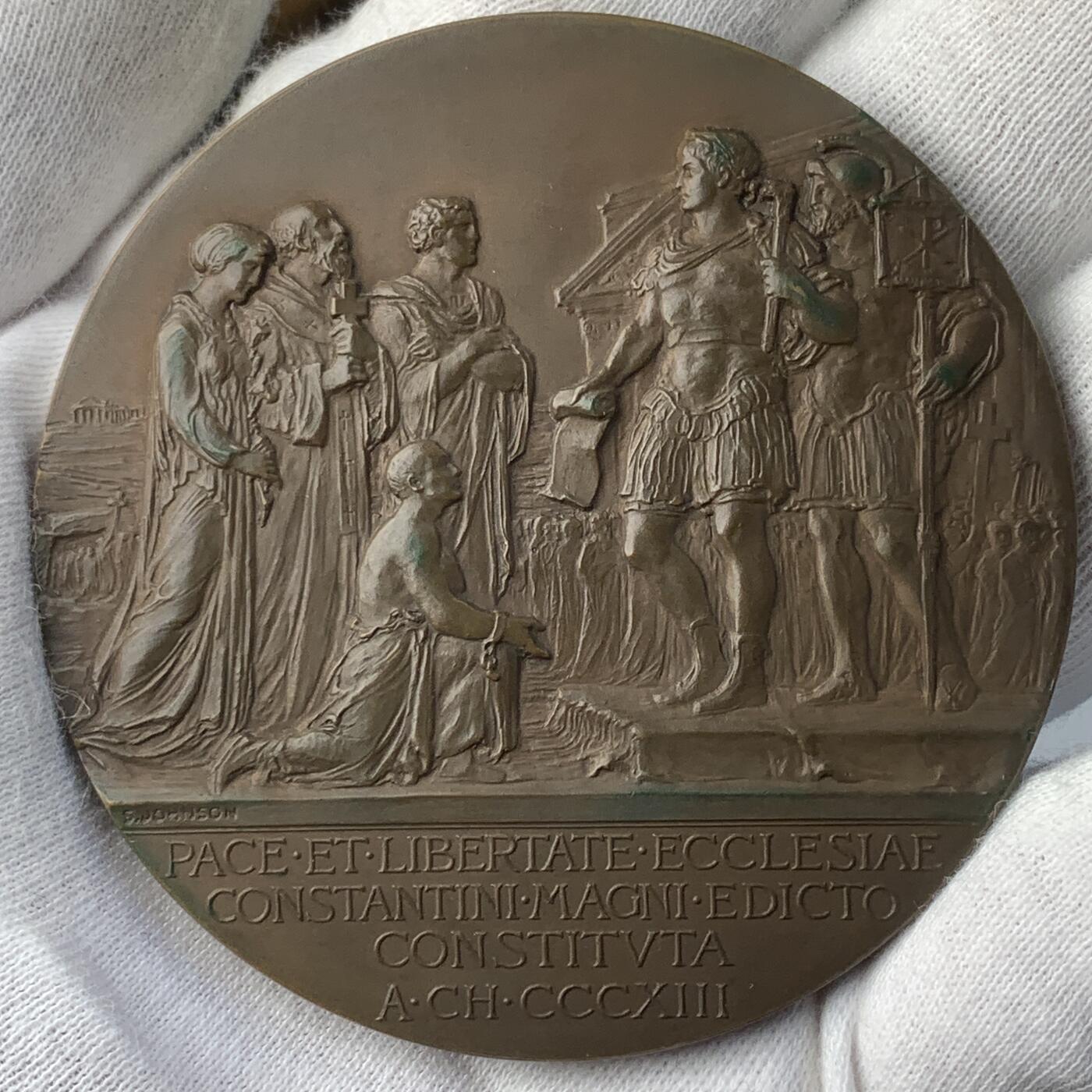 掌中浮雕-藏着的欧洲第054场 1913年教皇庇护十世铜章， 66.8mm，S.Johnson出品，稀少！配有合适的盒子