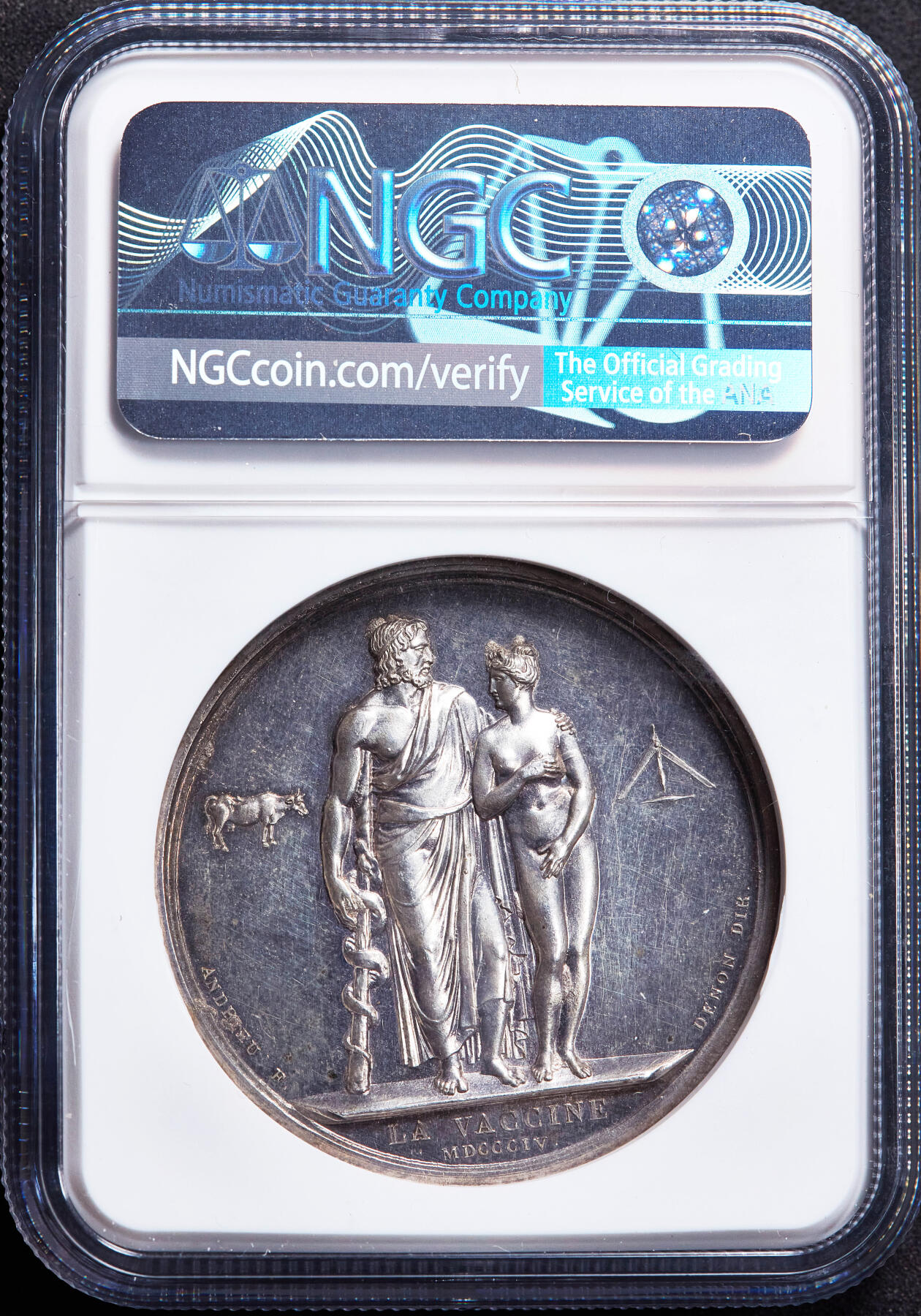 【俄甄集藏】2026年(049)03-18星期三 晚 19:30 全场包邮 法国1804年拿破仑帝国纪念天花疫苗接种大银章，NGC MS61，高浮雕，类精制底板，原味状态