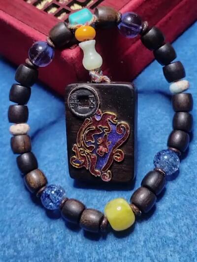 把古韵和福气戴在腕间黑檀木掐丝平安牌   