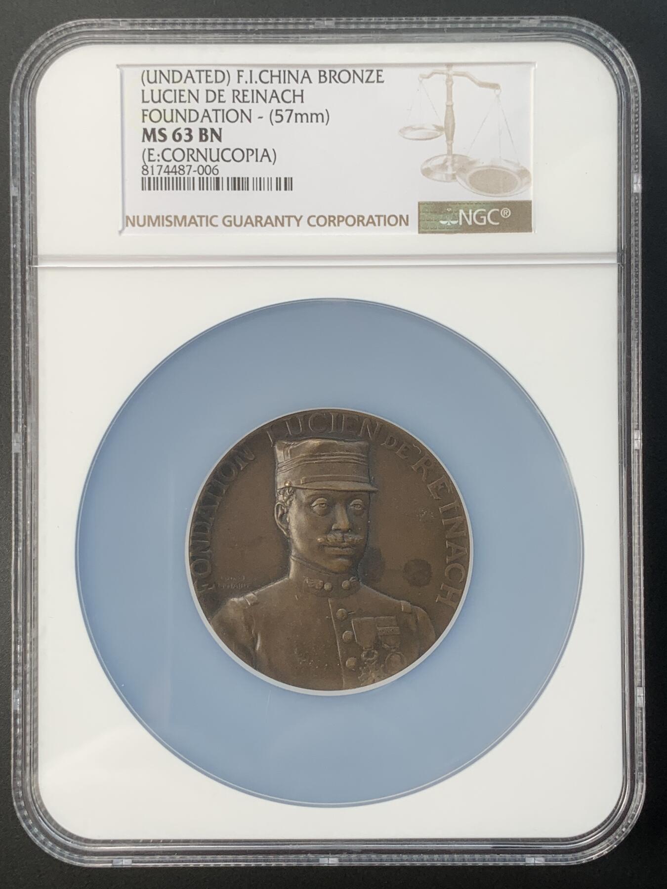 掌中浮雕-藏着的欧洲第054场 NGC MS63 : 法属殖民亚洲卢西恩•德•雷纳赫基金联盟纪念铜章 ，58mm，雕刻家：乔治•勒迈尔（Georges Lemaire）
