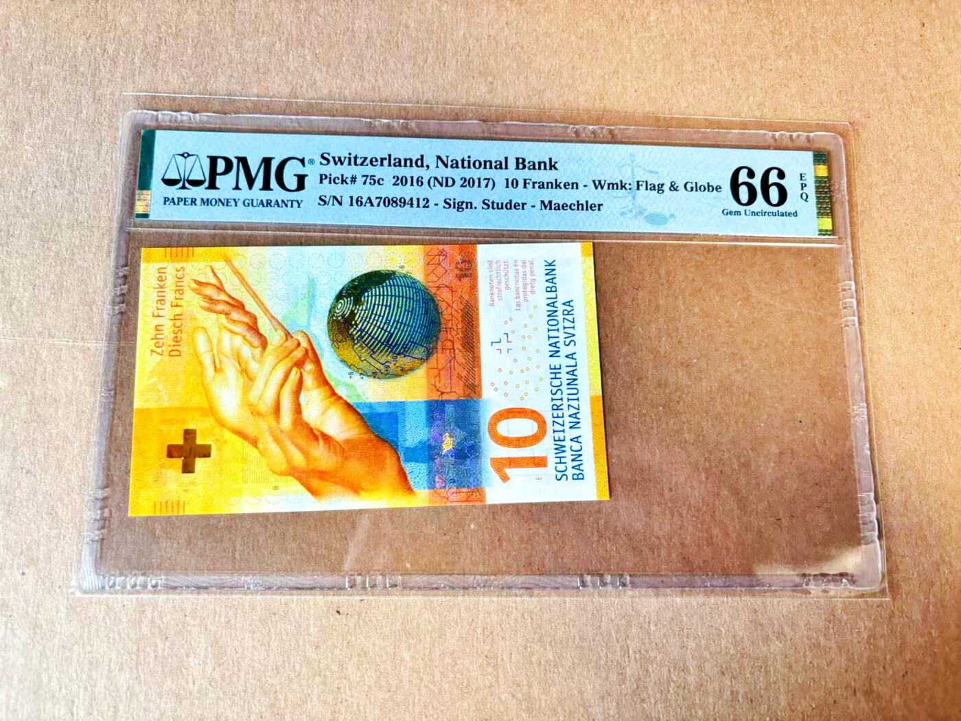 【Blue Auction】世界纸币精拍第793期——18级TOP拍卖/信誉/品质/专业/高效💫 【A冠】瑞士 2016年10法郎 PMG66EPQ 