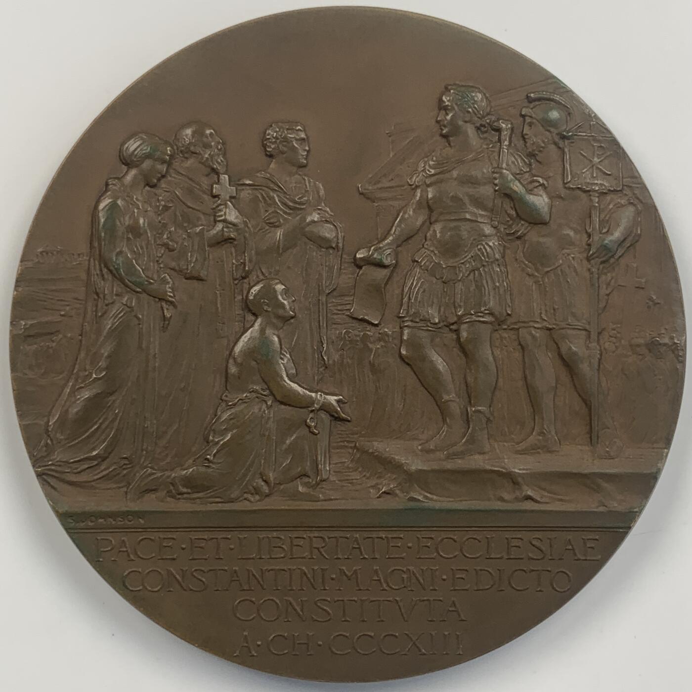 掌中浮雕-藏着的欧洲第054场 1913年教皇庇护十世铜章， 66.8mm，S.Johnson出品，稀少！配有合适的盒子