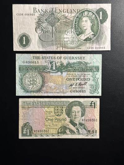 丙午马年三月第二场 精品更新 - 英国，泽熙，根西三地1镑，一组三张流通品相。都是上个世纪七八十年代左右的老版本，不是近期的新版，比较少见。