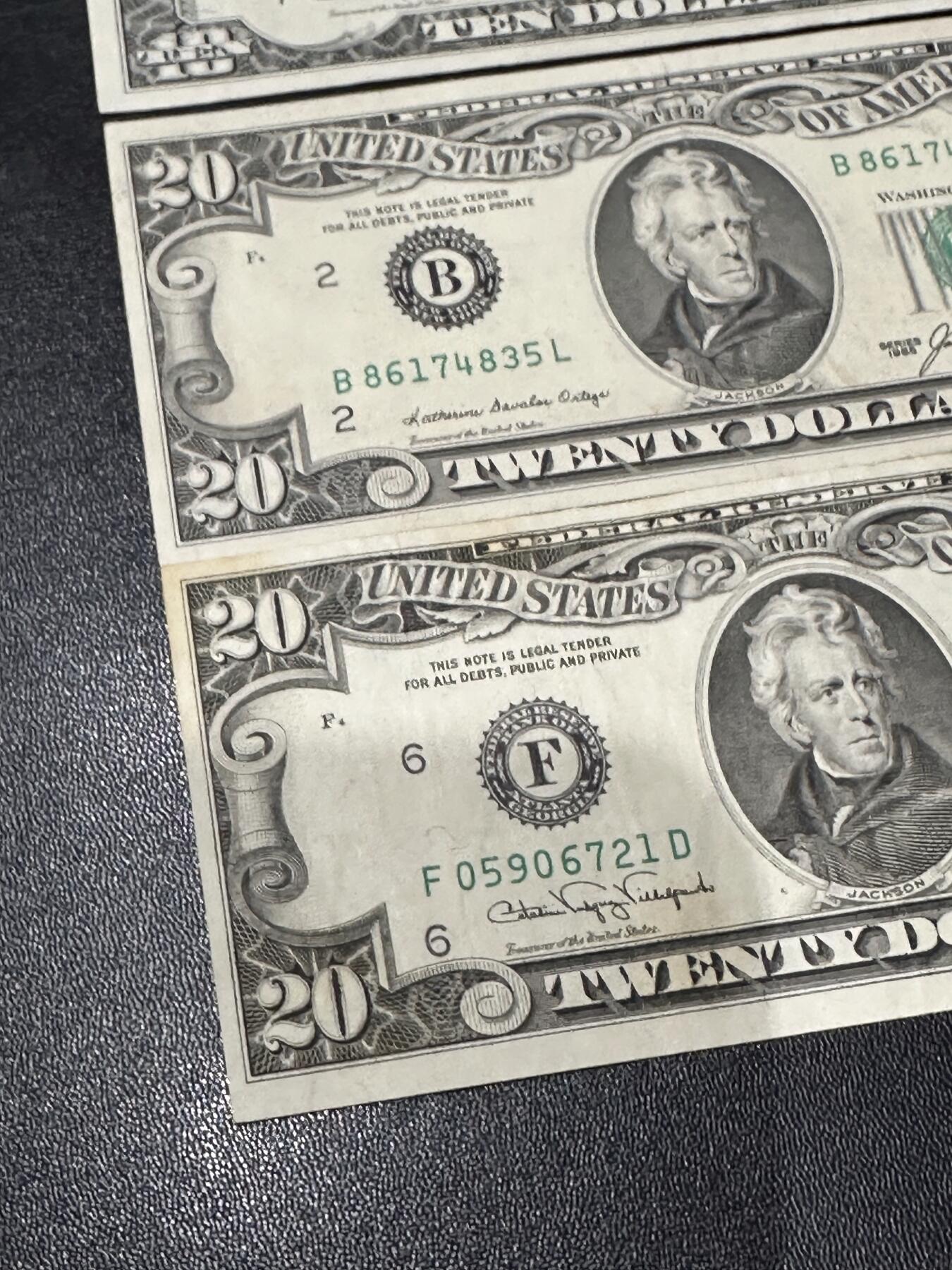 《外钞收藏家》第六百一十六期（精品场）（长期征集拍品、欢迎藏友们联系合作） 美国小头版10和20美元 各2张 非全新 品相如图