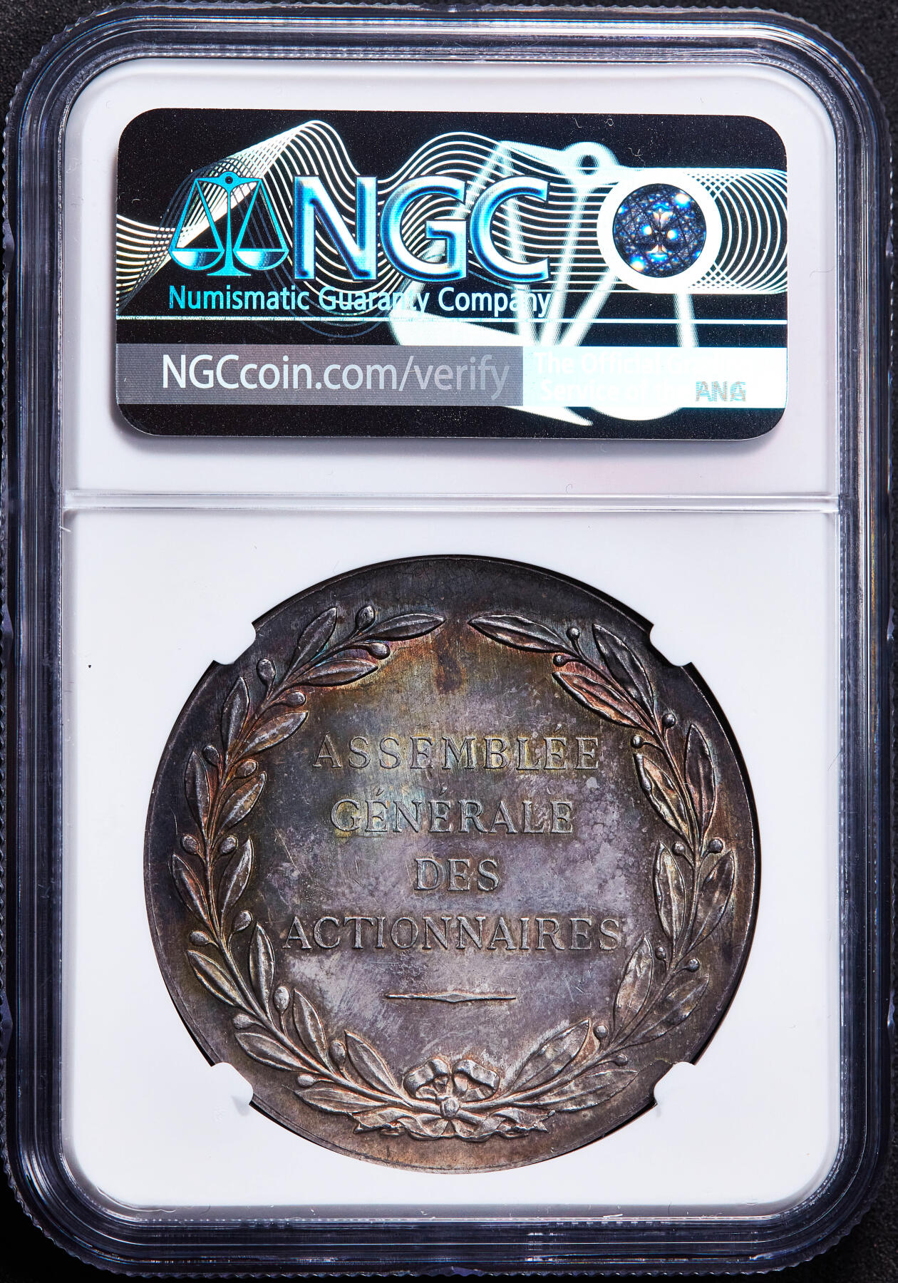 【俄甄集藏】2026年(049)03-18星期三 晚 19:30 全场包邮 法国1851年海运公司成立飞马造像大银章，NGC MS62，设计精美，五彩包浆，丰饶角铭，直径42mm