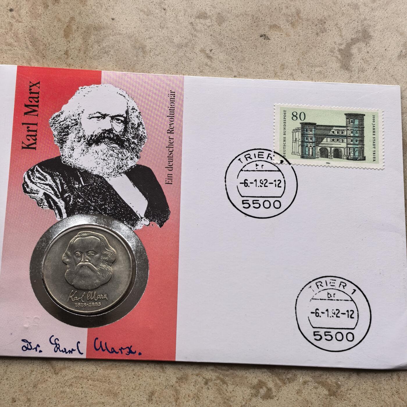 道一币馆币章第一百六十八场 邮币封 民主德国1983年哲学家卡尔·马克思逝世100周年20马克纪念币