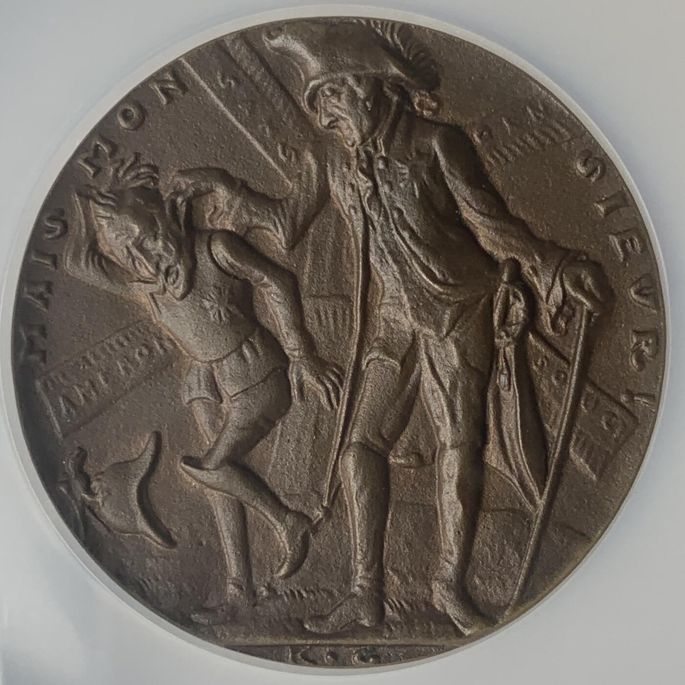 掌中浮雕-藏着的欧洲第054场 NGC MS64 : 1918年腓特烈大帝&逃兵威廉二世，58mm，歌茨目录#233