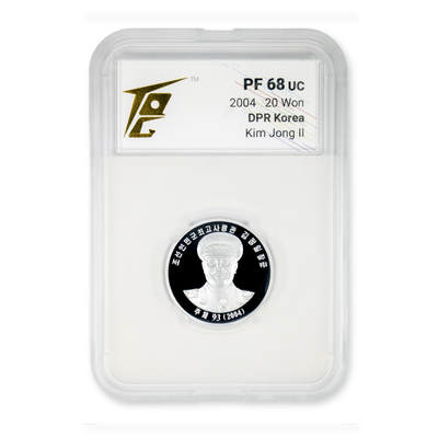 2004年朝鲜-金正日银币大盖帽戎装像人头币42.216g999纯银TQG评级 - 2004年朝鲜-金正日银币大盖帽戎装像人头币42.216g999纯银TQG评级