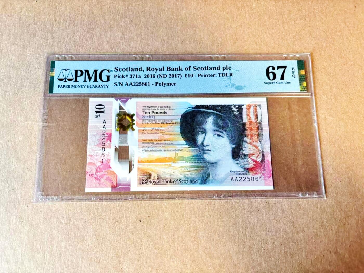 【Blue Auction】世界纸币精拍第793期——18级TOP拍卖/信誉/品质/专业/高效💫 【AA无47】苏格兰 2016年10镑 PMG67EPQ 