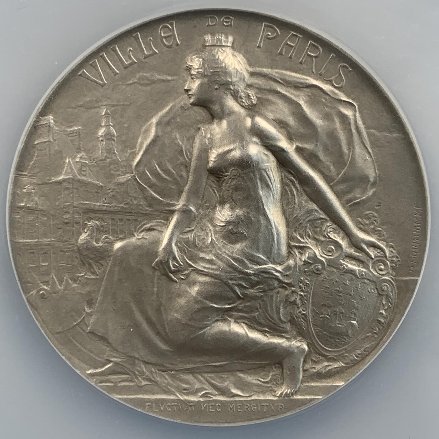 掌中浮雕-藏着的欧洲第054场 NGC MS64 : 1933年法国巴黎老兵联谊会纪念银章，51mm