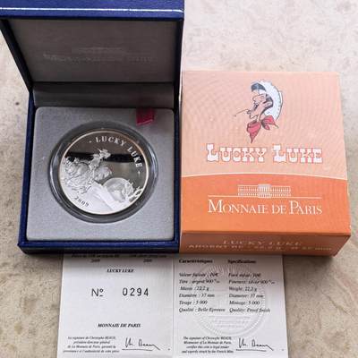 道一币馆币章第一百六十八场 - 原盒证 法国2009年动画角色-幸运的卢克10欧元精制银币 22.2g 900s 5000