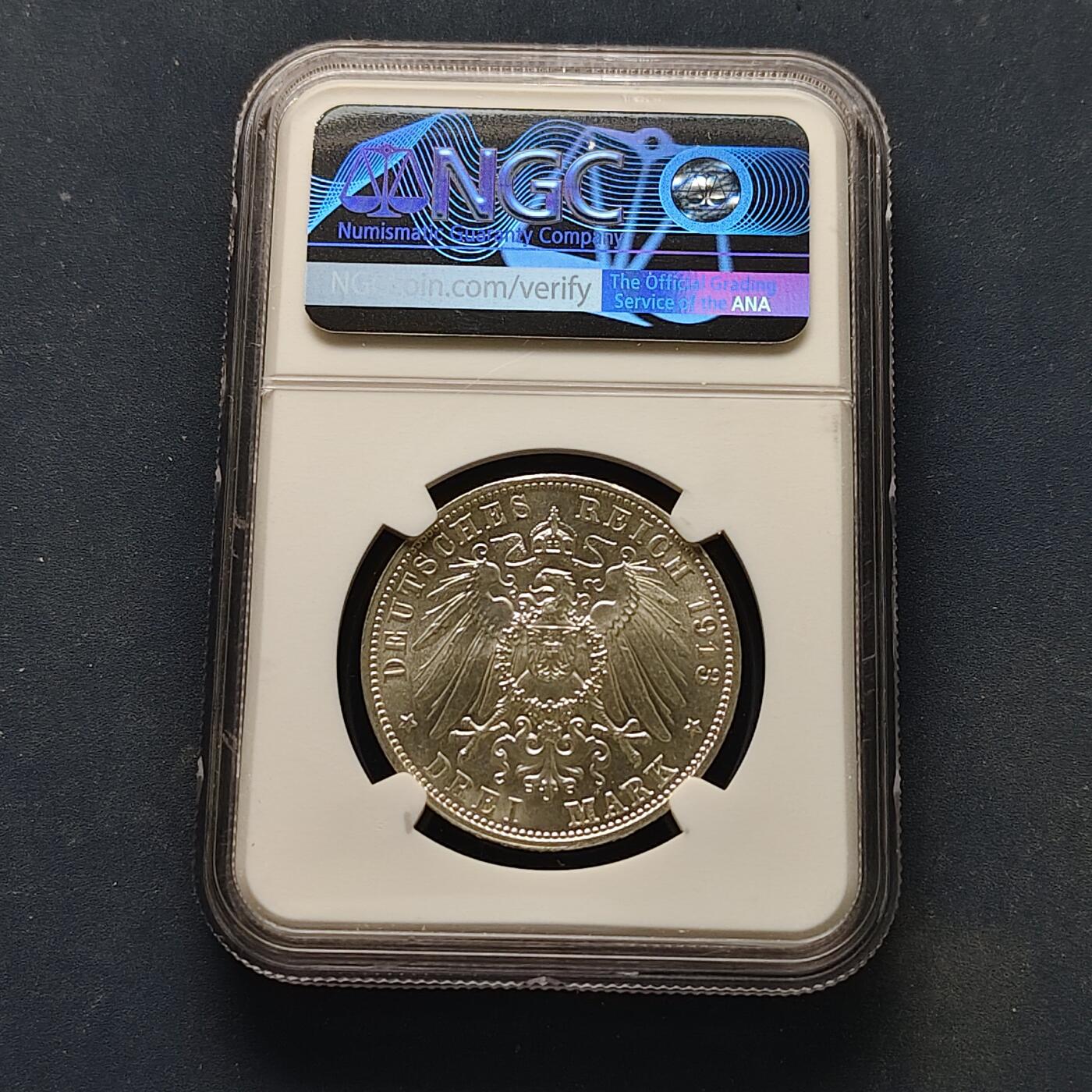【全场包邮】纯粹捡漏拍511场 德国萨克森1913年3马克莱比锡建功碑纪念银币-NGC UNC DETAILS