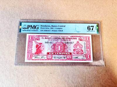 【Blue Auction】世界纸币精拍第793期——18级TOP拍卖/信誉/品质/专业/高效💫 - 洪都拉斯 1961年1伦皮拉 设计精美 PMG67EPQ高分