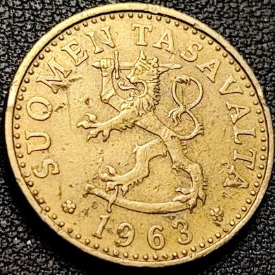 泉币菌-第207场-拍品多 请提前出价 - 持剑狮子 芬兰1963年20盆尼铜币 22.4mm 欧洲币 