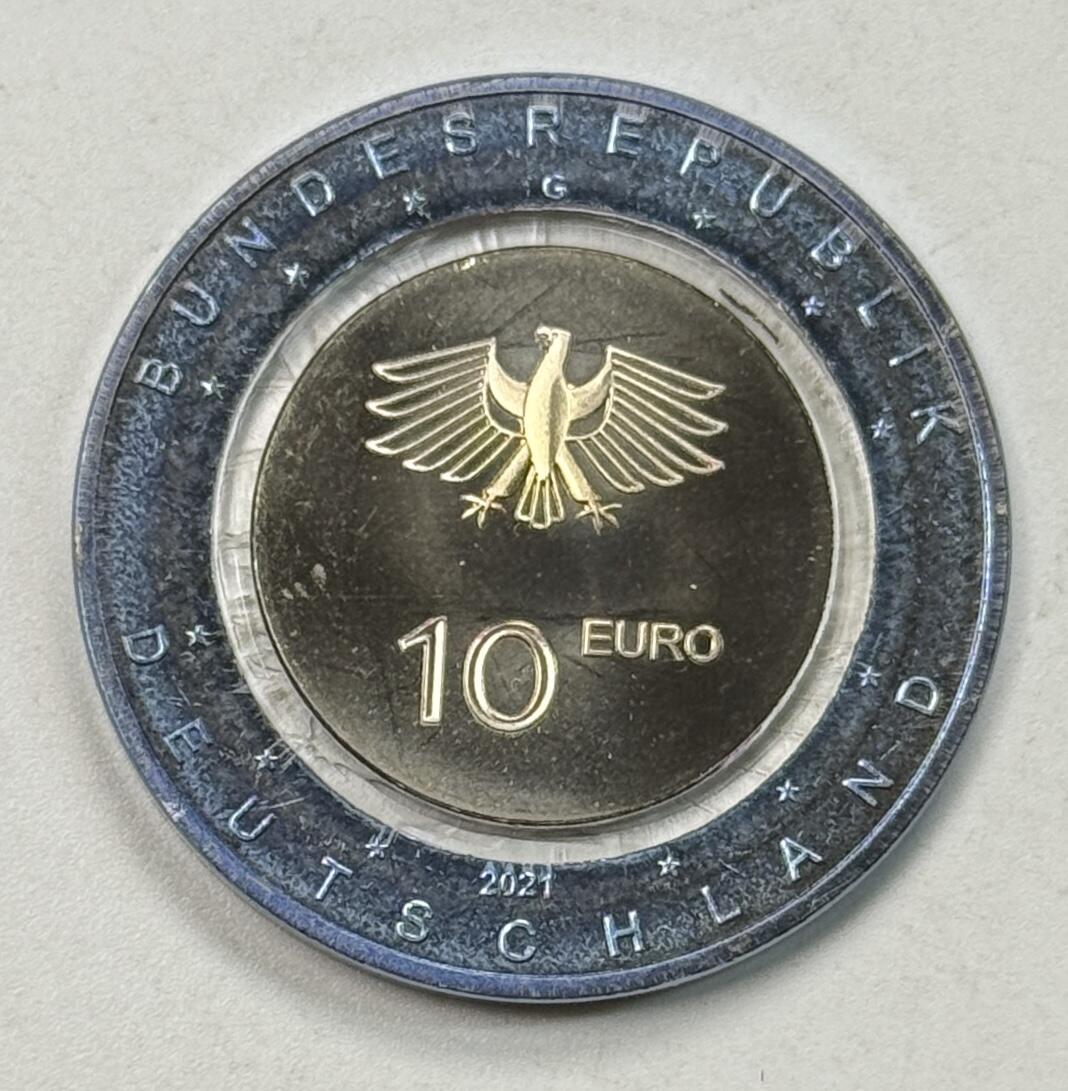 S&S Numismatic世界钱币-拍卖 第122期  德国2021年 空气移动-在水上 10欧元聚合物+蓝色镀铌镶嵌纪念币 G版