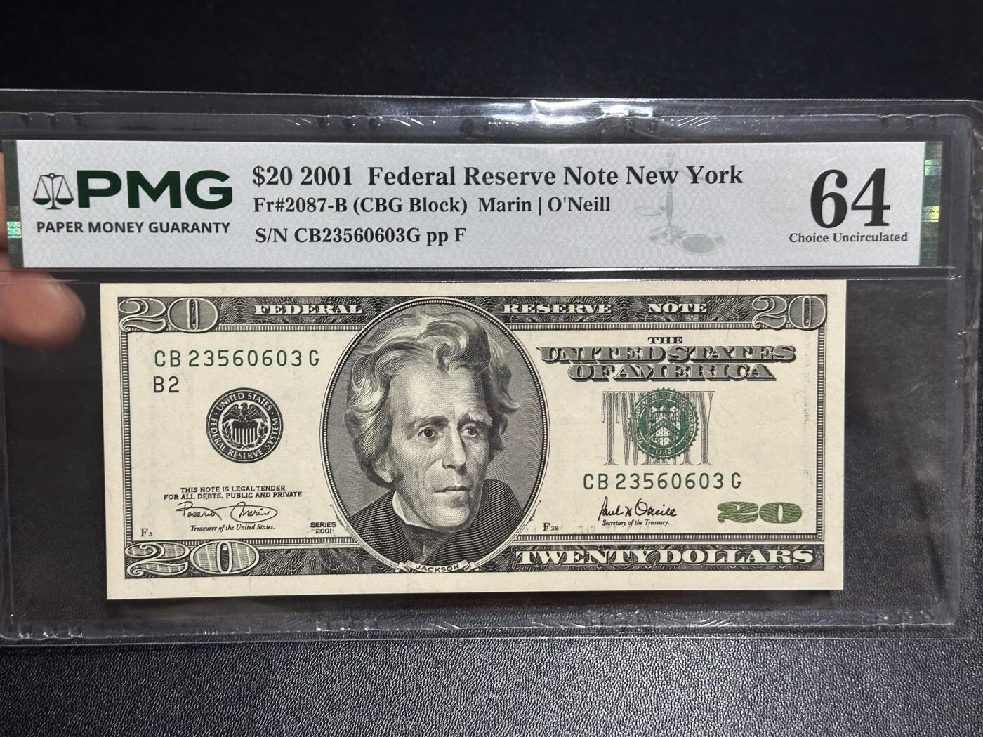 《外钞收藏家》第六百一十六期（精品场）（长期征集拍品、欢迎藏友们联系合作） 2001年美国大头版20美元 PMG64 无47