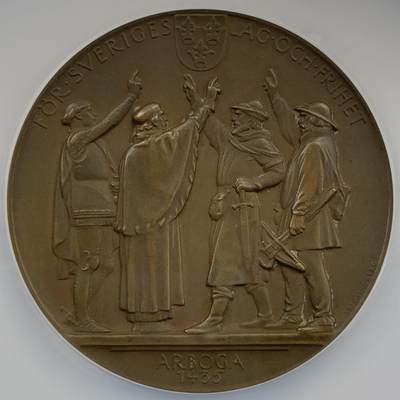 掌中浮雕-藏着的欧洲第054场 - NGC MS63 : 1935年瑞典议会成立500周年纪念铜章，57mm