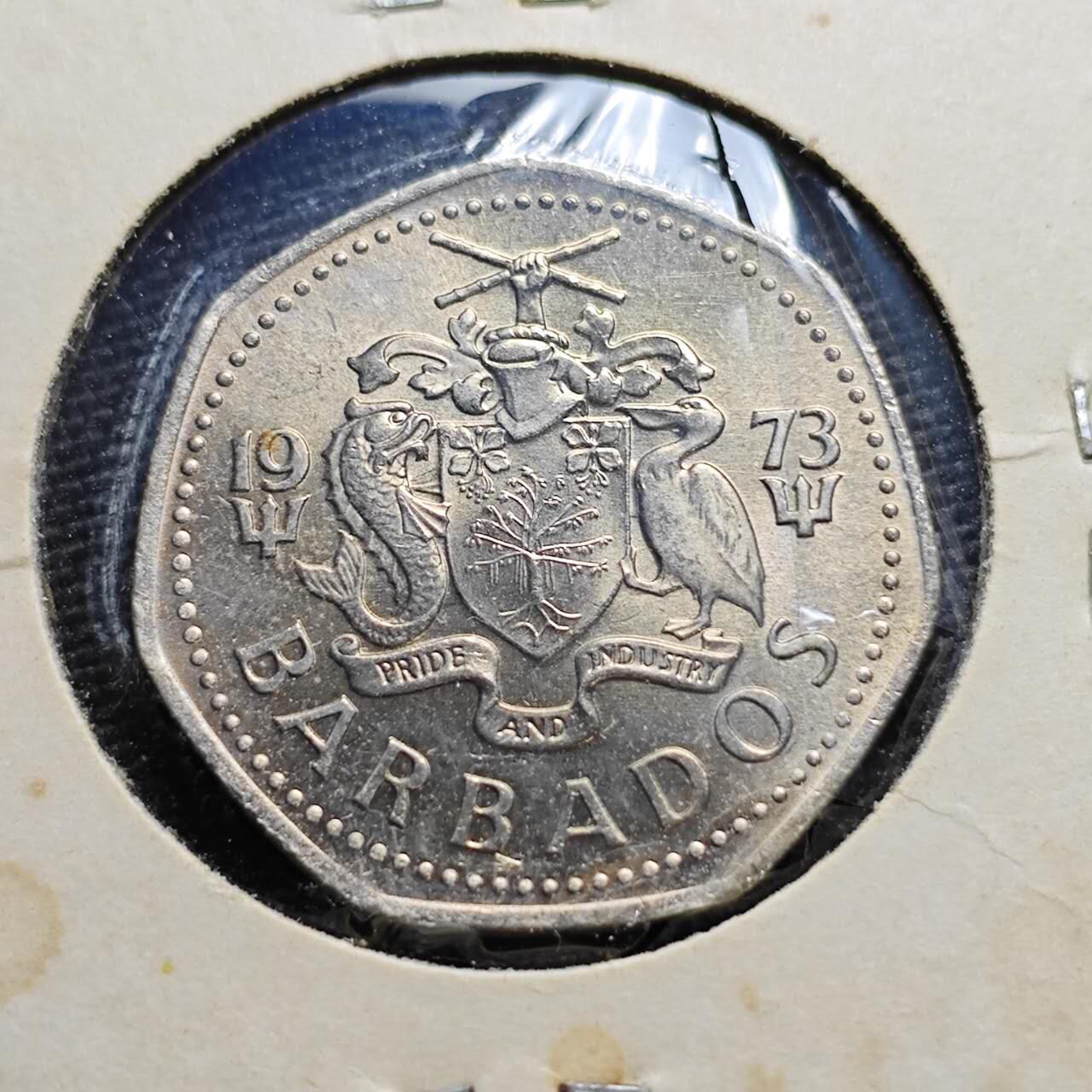 KK钱币收藏小铺   第405期 2月预留时间 周末发货 1973巴巴多斯1元 好品