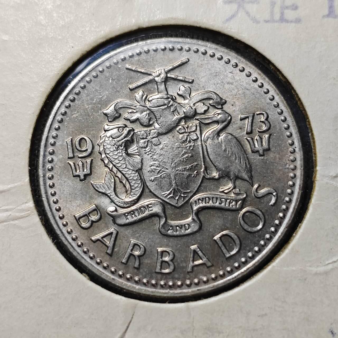 KK钱币收藏小铺   第405期 2月预留时间 周末发货  1973巴巴多斯25分 好品