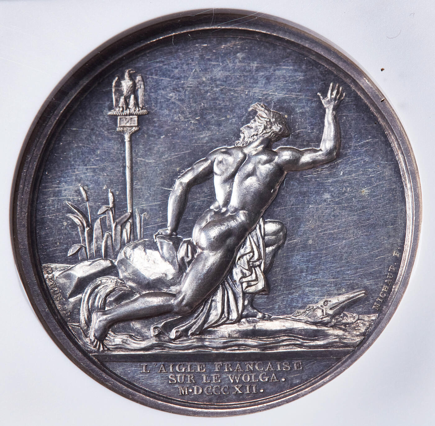 【俄甄集藏】2026年(049)03-18星期三 晚 19:30 全场包邮 法国1812年拿破仑帝国纪念法军横渡伏尔加河大银章，NGC UNCD，高浮雕，类精制底板，名誉品种