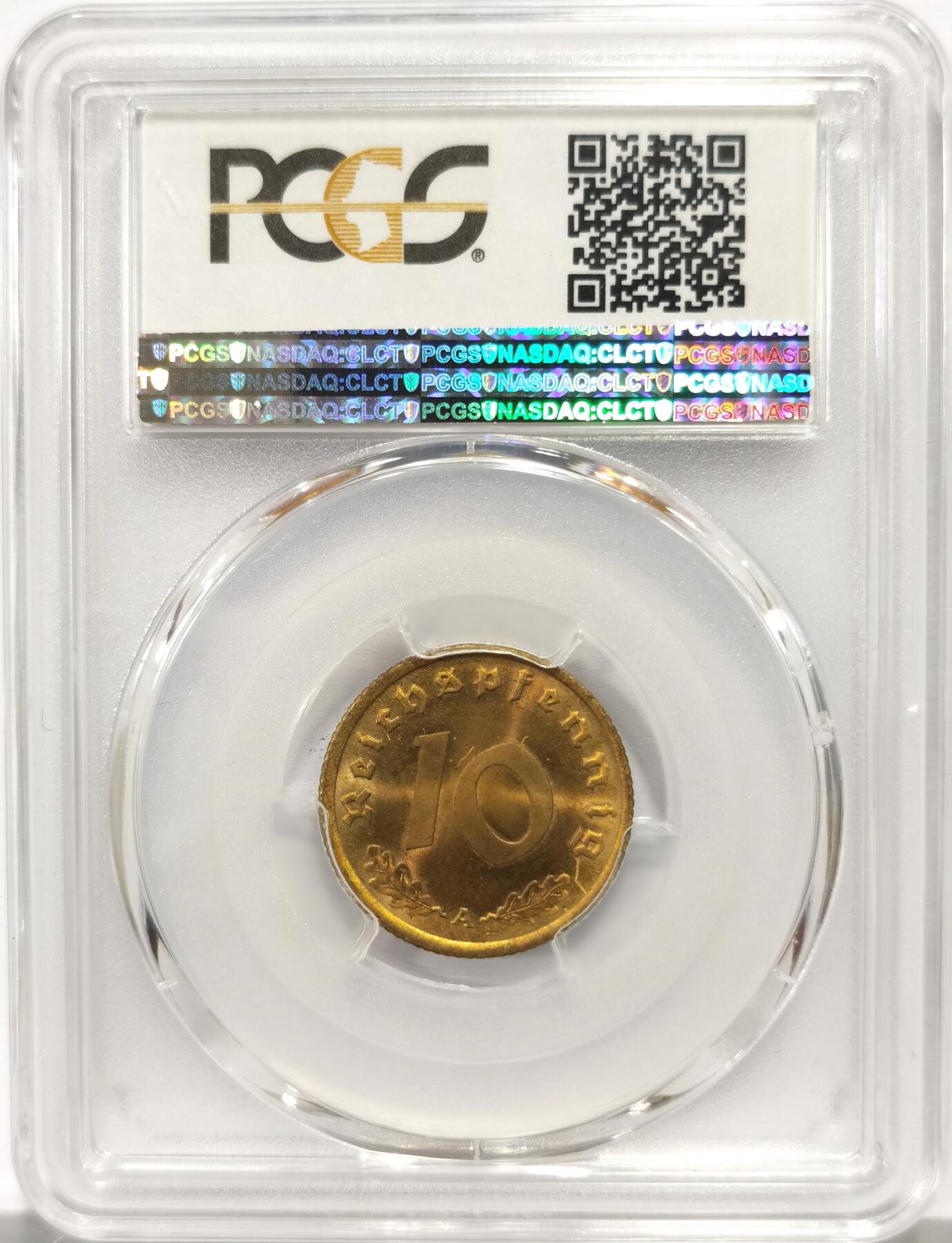 博洋堂世界钱币拍卖第164期（全场包邮） PCGS MS66 德国第三帝国1939年A版10芬尼铜币，PCGS冠军分！一枚毕业