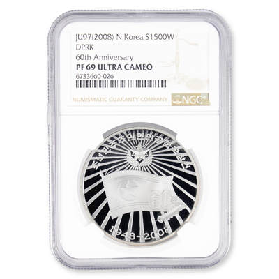 2008年朝鲜-建国60周年纪念银币31g999纯银纪念币 NGC评级 - 2008年朝鲜-建国60周年纪念银币31g999纯银纪念币 NGC评级