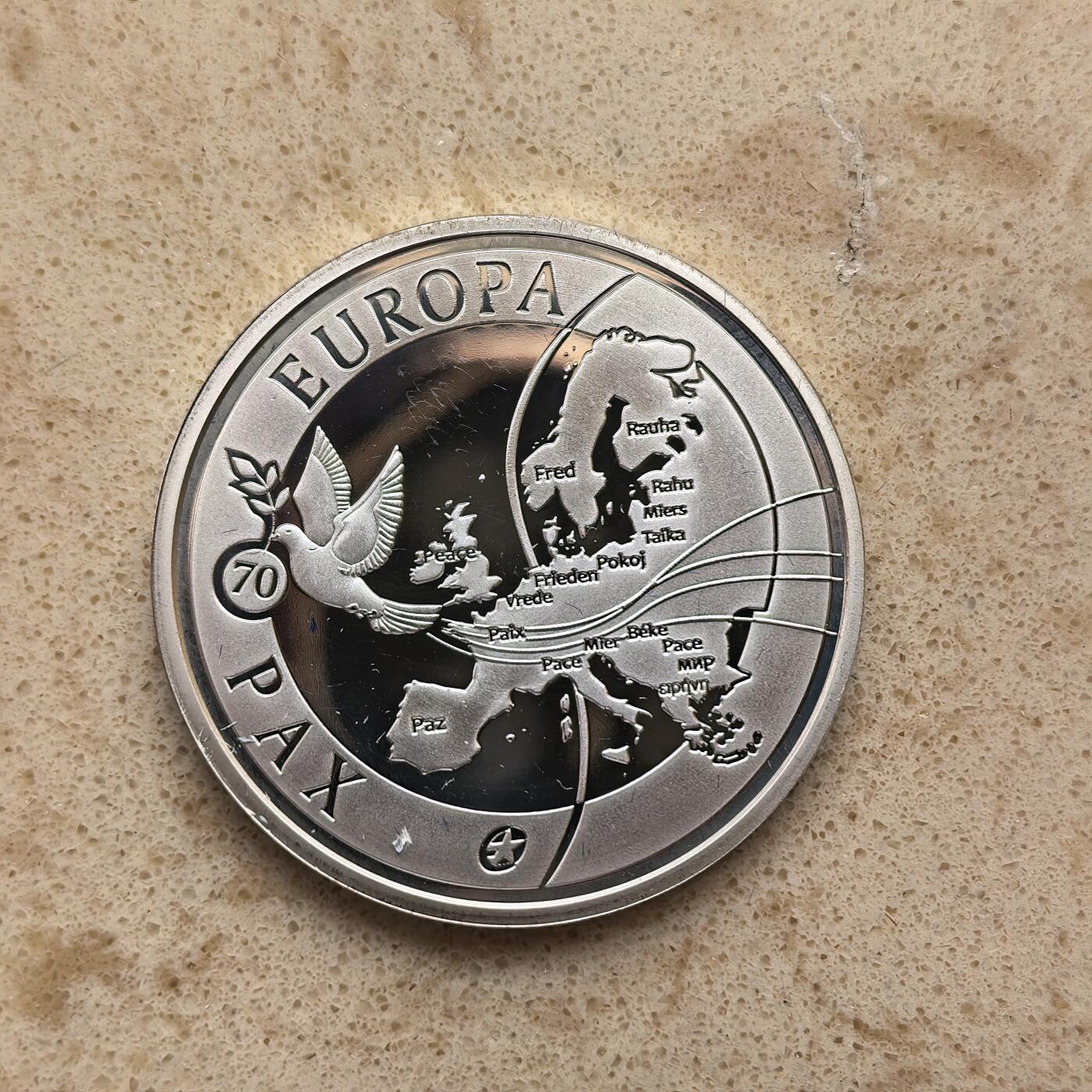 道一币馆币章第一百六十八场 原盒证 比利时2015年欧洲和平70周年10欧元精制银币