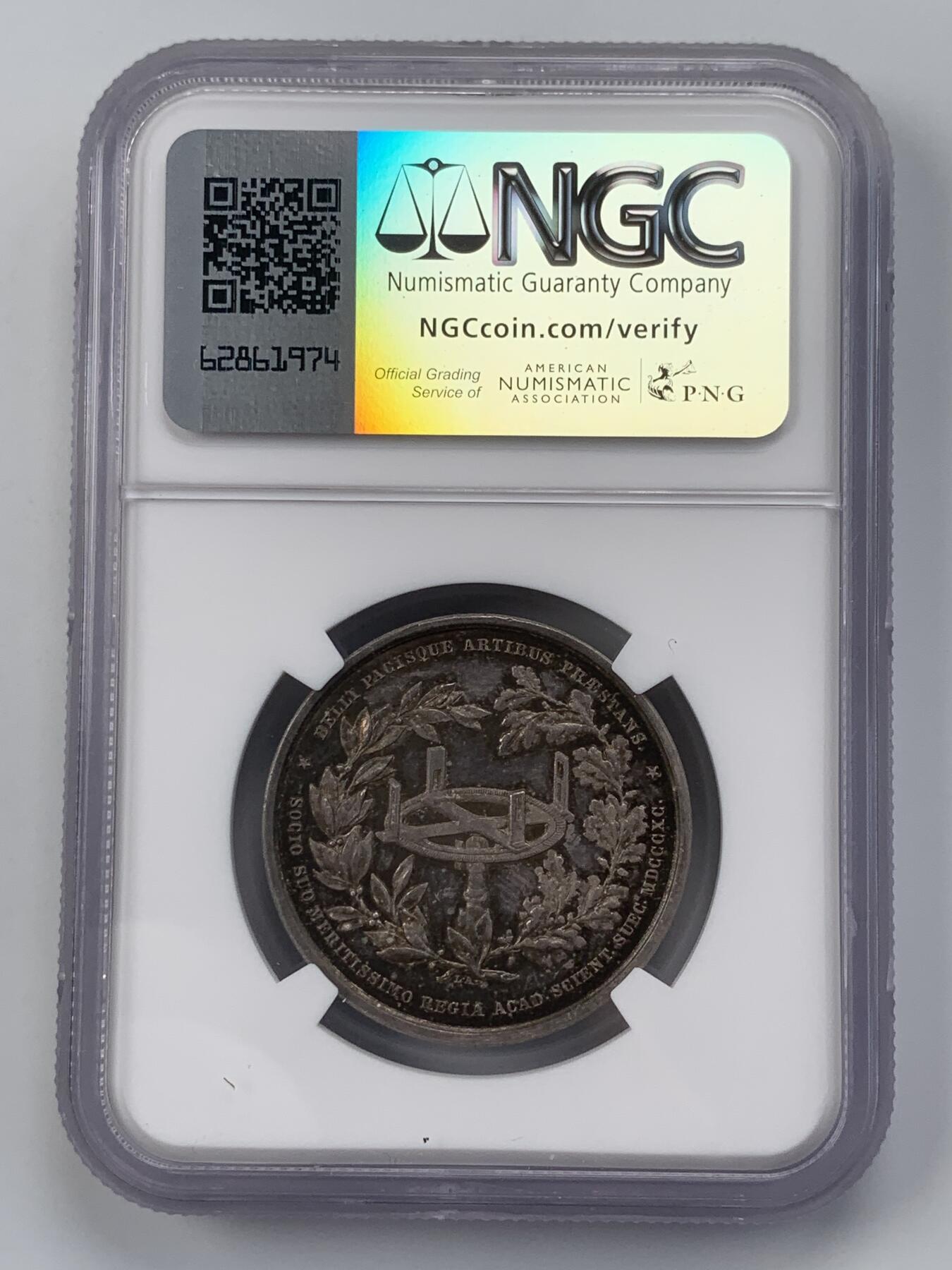 掌中浮雕-藏着的欧洲第054场 NGC MS62 : 1890年瑞典（瑞典医生卡尔·弗雷德里克·阿克雷尔）医学银章，31mm；L. Ahlborn雕刻；