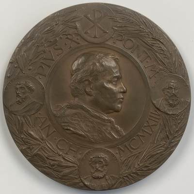 掌中浮雕-藏着的欧洲第054场 - 1913年教皇庇护十世铜章， 66.8mm，S.Johnson出品，稀少！配有合适的盒子