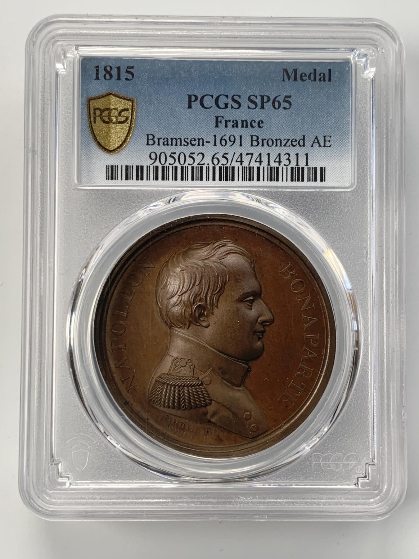 掌中浮雕-藏着的欧洲第054场 PCGS SP65 : 1815年拿破仑于柏勒洛丰号战列舰上投降，41mm, PCGS冠军分