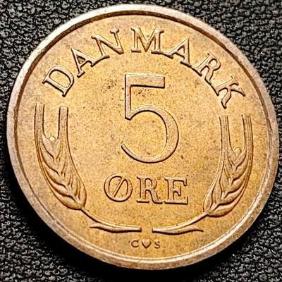 泉币菌-第207场-拍品多 请提前出价 - 带光 1965丹麦 5欧尔青铜币 24mm 皇冠 纪念币