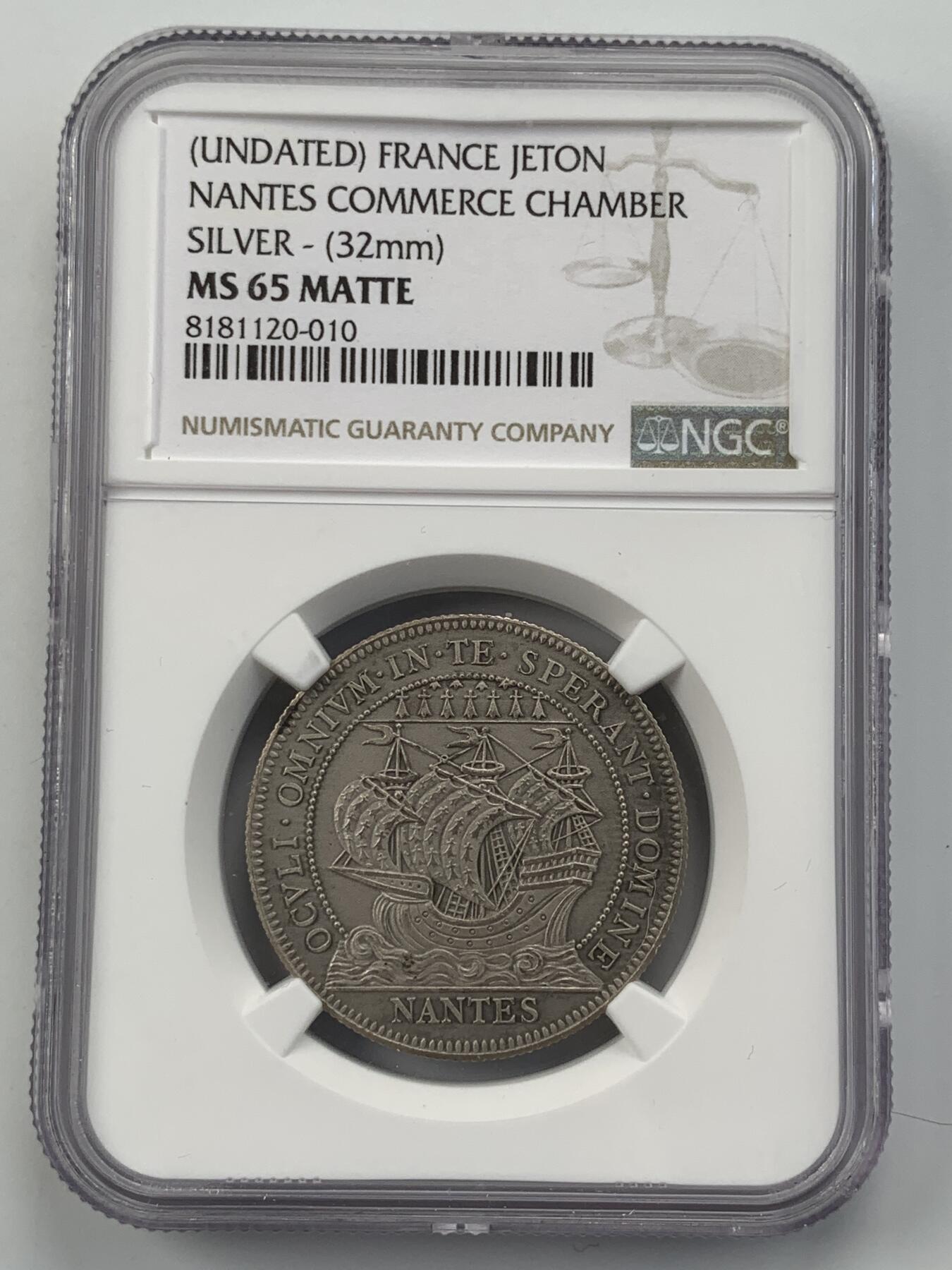掌中浮雕-藏着的欧洲第054场 NGC MS65MATTE ：法国南特市商会银章，32mm