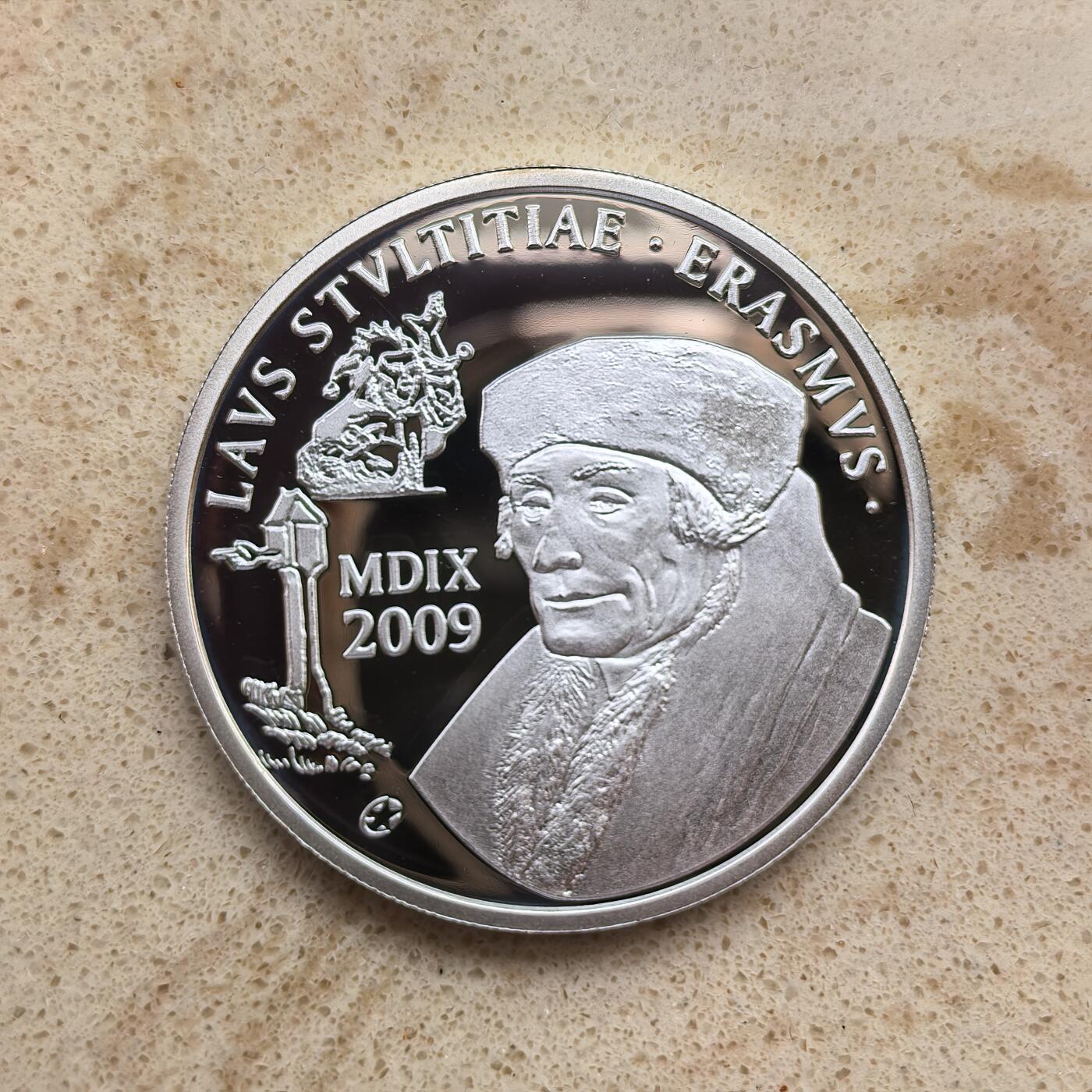 道一币馆币章第一百六十八场 原盒证 比利时2009年鹿特丹伊拉斯谟10欧元精制银币