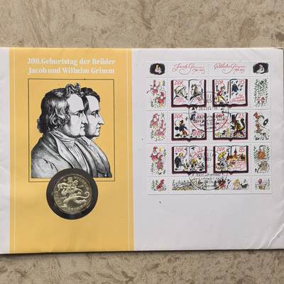 道一币馆币章第一百六十八场 - 邮币封 民主德国1986年格林兄弟200周年-穿靴子的猫20马克纪念银币 20.9g 625s 40000