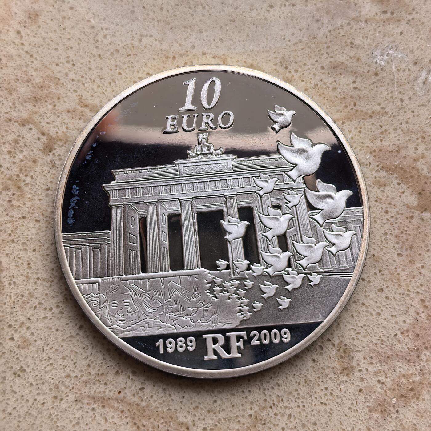 道一币馆币章第一百六十八场 原盒证 法国2009年柏林墙倒塌20周年10欧元银币 22.2g 900s 10000