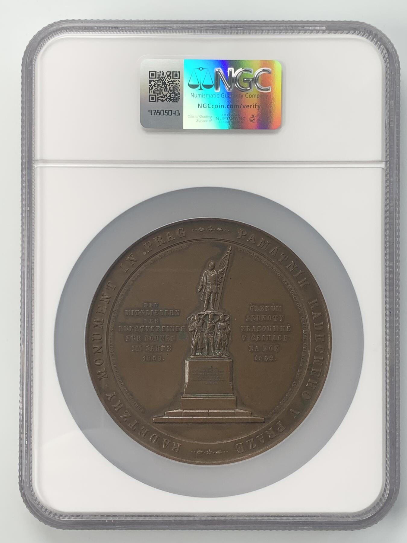 掌中浮雕-藏着的欧洲第054场 NGC MS61 : 1859年奥匈帝国陆军元帅拉德茨基雕像在布拉格揭幕铜章，80mm