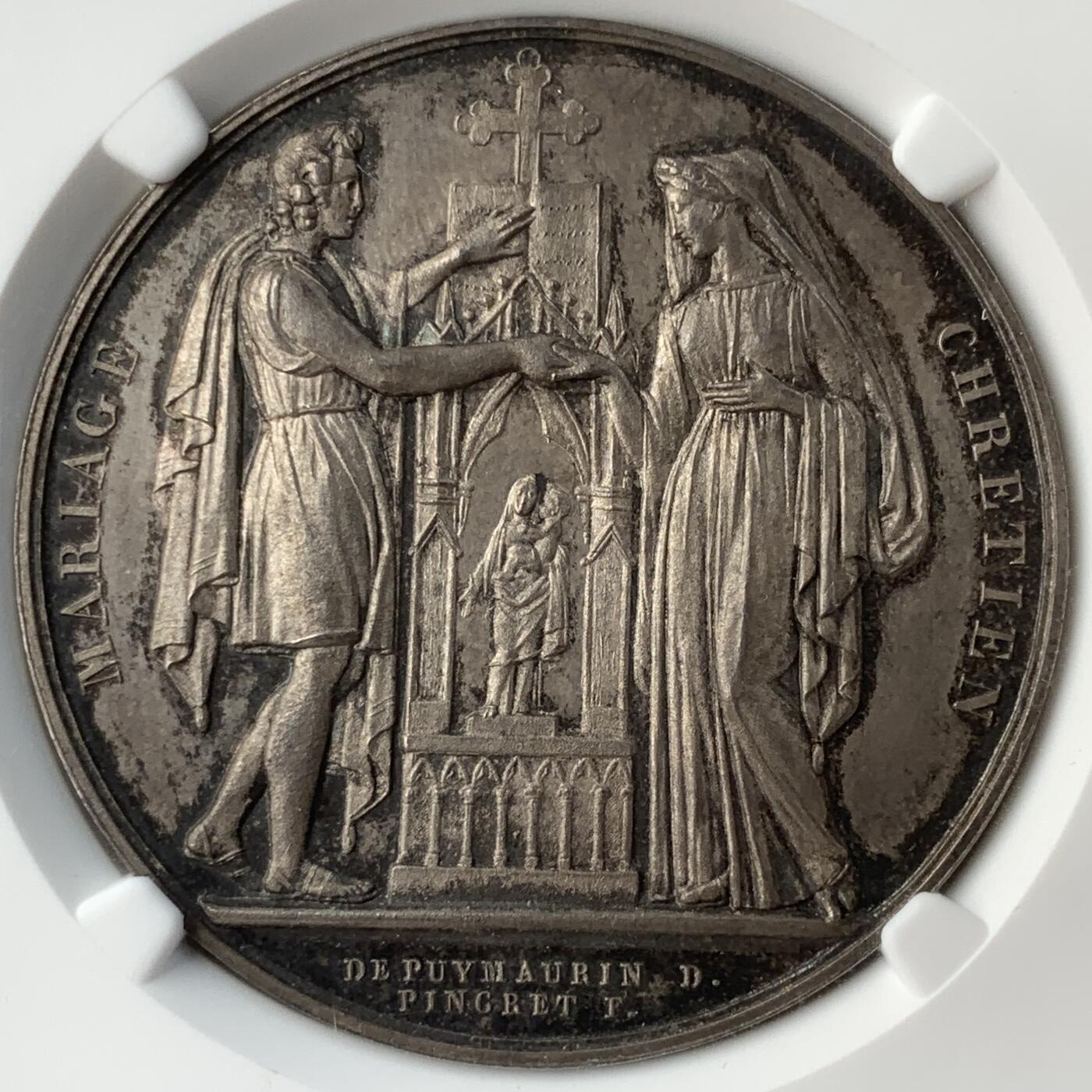 掌中浮雕-藏着的欧洲第054场 NGC MS63 : 法国结婚银章，41mm