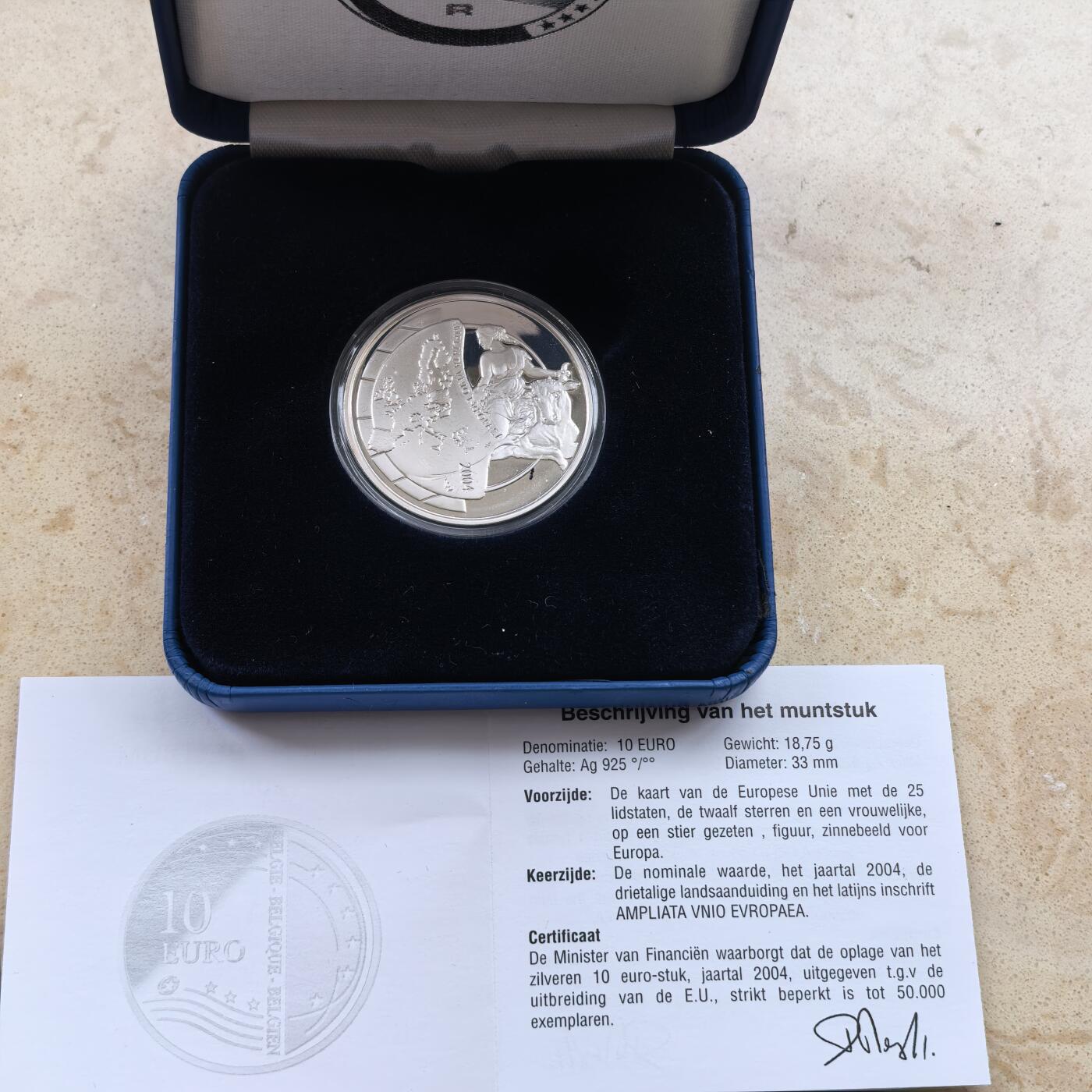 道一币馆币章第一百六十八场 原盒证 比利时2004年欧盟东扩10欧元精制银币