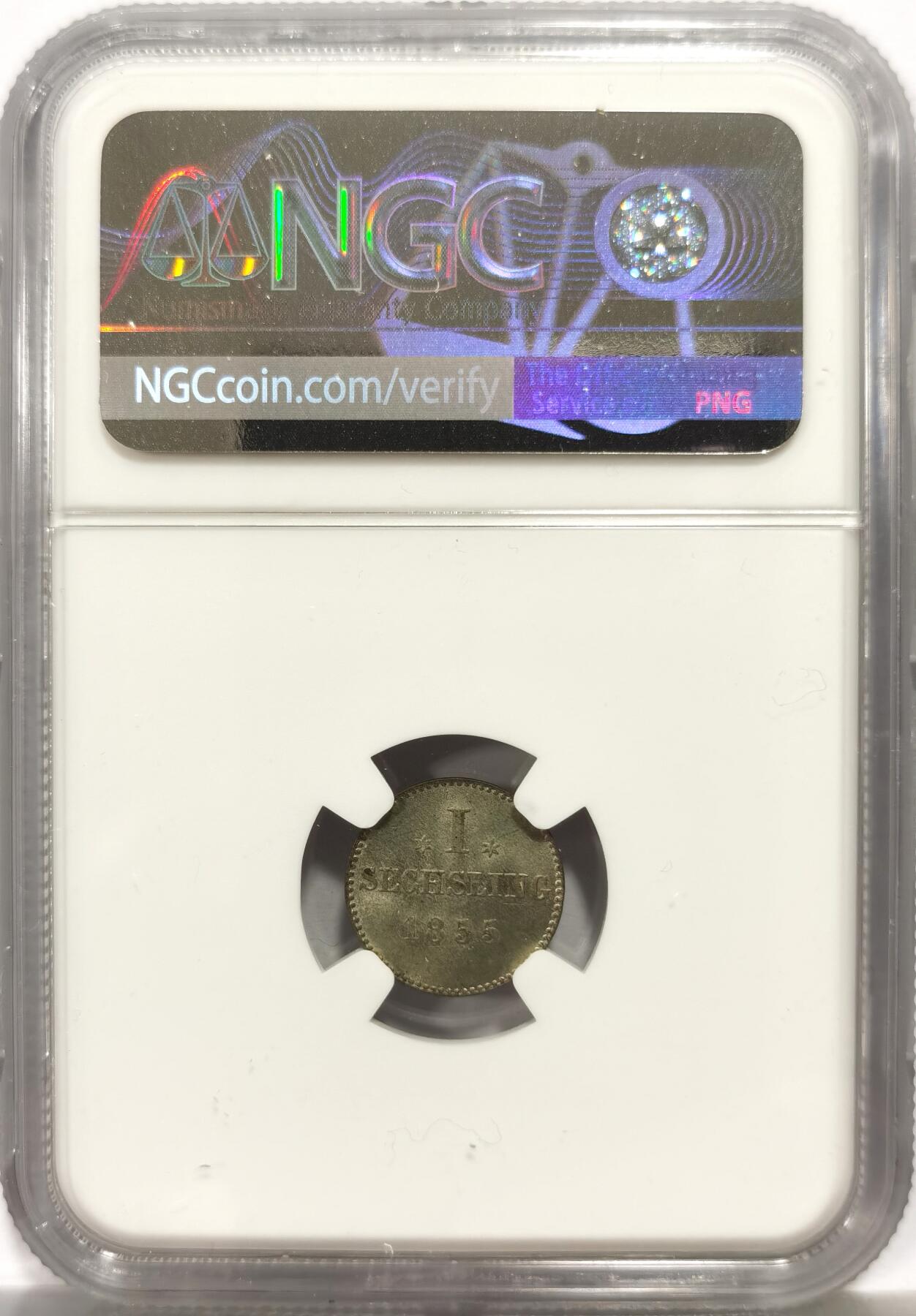 博洋堂世界钱币拍卖第164期（全场包邮） NGC MS64 德国1855年汉堡一先令银币，170多年还能保持出厂般光泽，状态极好。