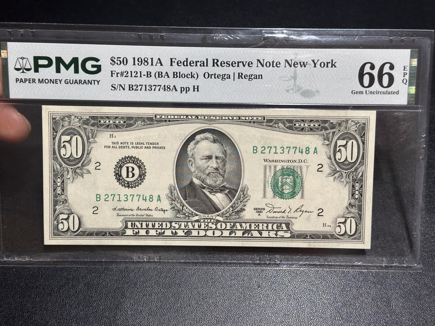 《外钞收藏家》第六百一十六期（精品场）（长期征集拍品、欢迎藏友们联系合作） 1981年美国小头版50美元 PMG66