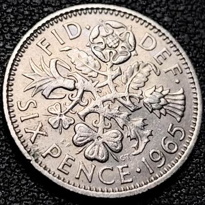 泉币菌-第207场-拍品多 请提前出价 - 幸运币 1965年 英国6便士镍币 伊丽莎白女王 19mm